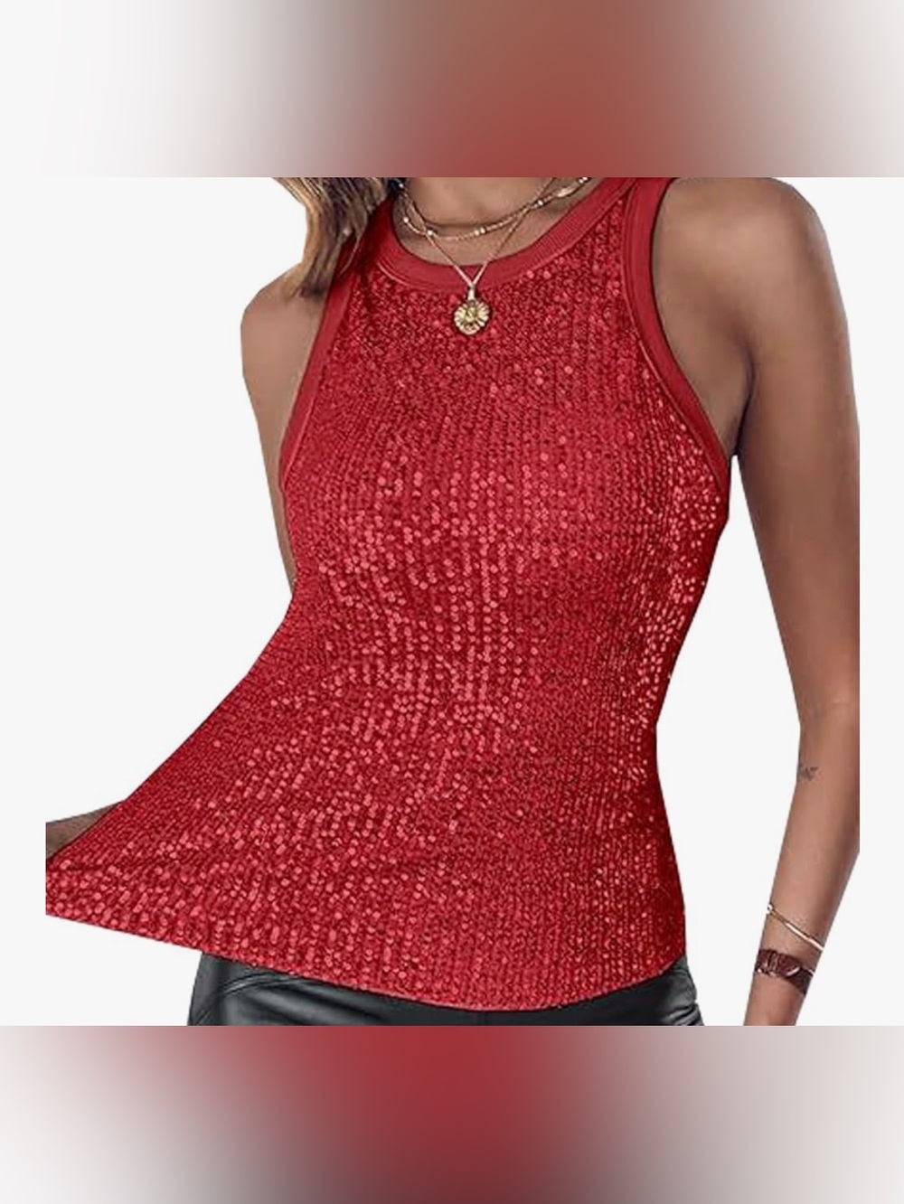 Sequin Sleeveless Tank Dress - Red